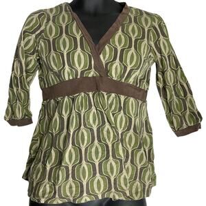 Currants Babydoll Top Women Size L Green Artsy Hippie Boho Cotton Modal Y2K